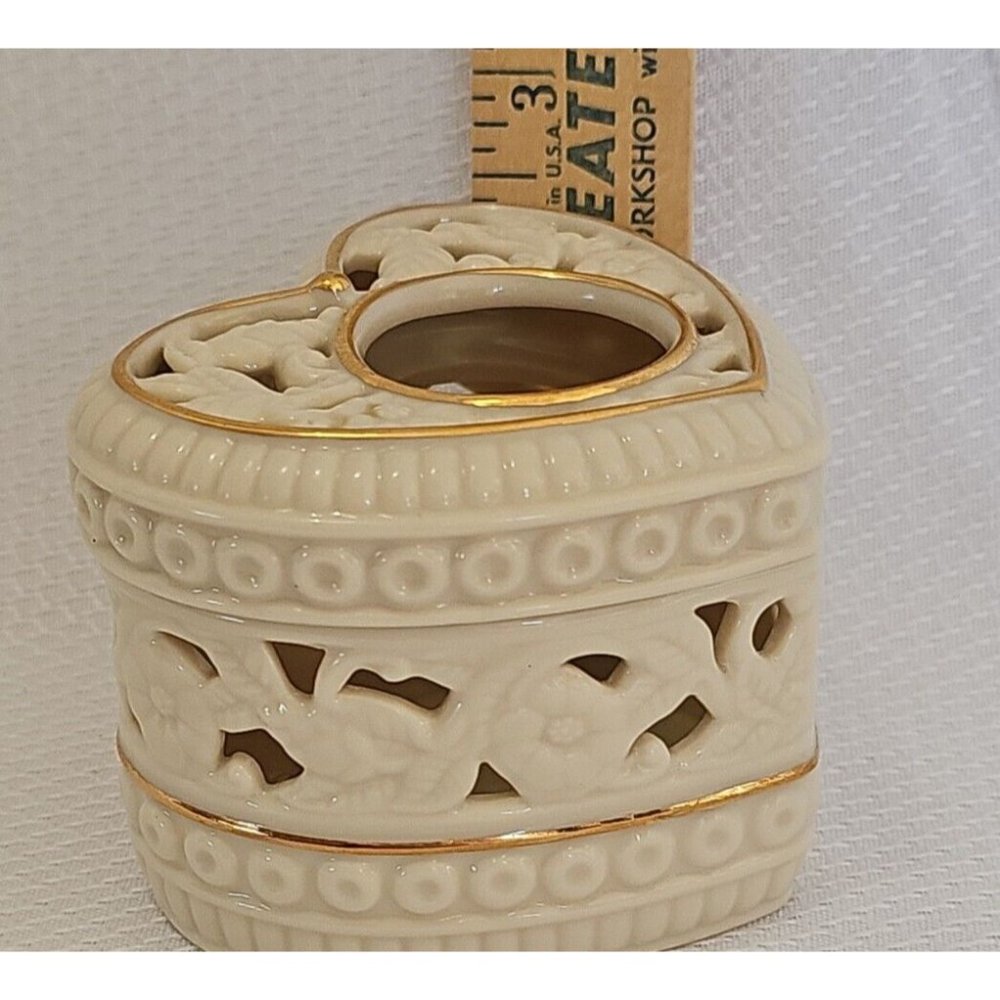 2002 Partylite Thank You From The Heart Tea Light Holder 3" toile gold lined - Picture 9 of 10